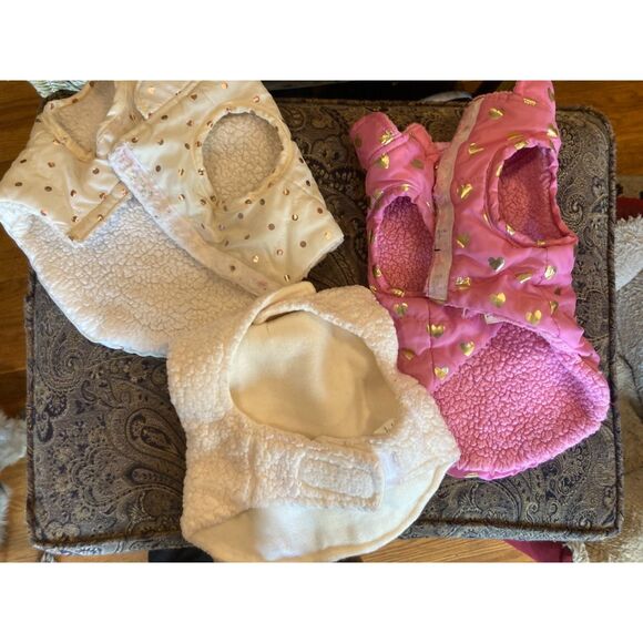 Lot of 3 Medium Dog coats excellent Pink, white, Fuzzy fits 15 to 25 pound - Picture 2 of 7
